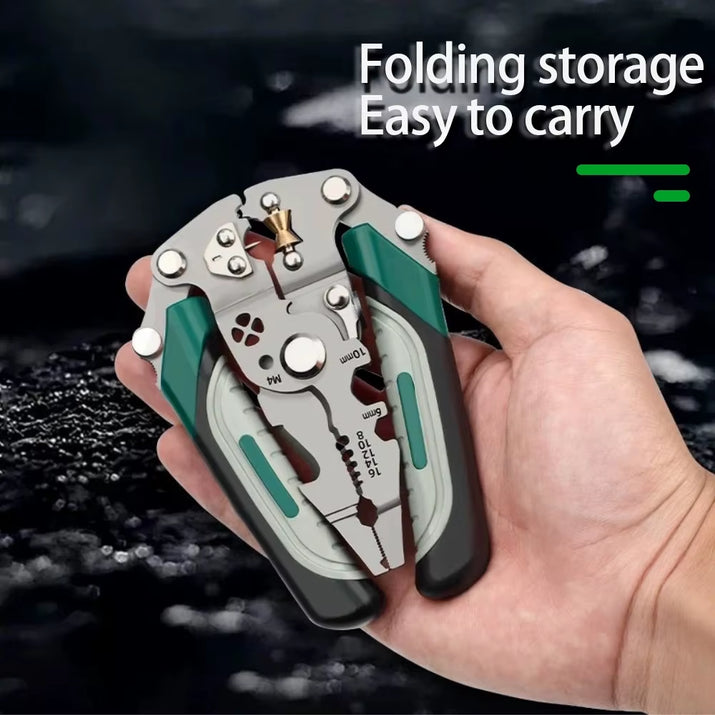 Foldable Wire Stripper, Pulley Design Multi-Function Electrician Wire Splitter Wire Winding Pliers Crimping Pliers Hand Tool