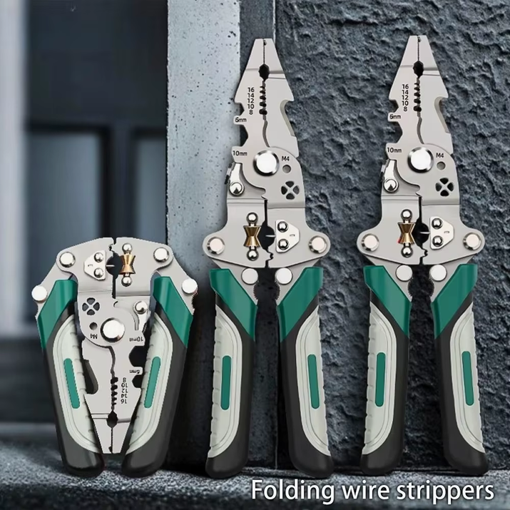 Foldable Wire Stripper, Pulley Design Multi-Function Electrician Wire Splitter Wire Winding Pliers Crimping Pliers Hand Tool