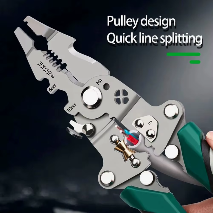 Foldable Wire Stripper, Pulley Design Multi-Function Electrician Wire Splitter Wire Winding Pliers Crimping Pliers Hand Tool